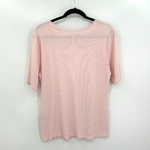 MAISON JULES Basic Light Pink Ribbed Scalloped Hem Short Sleeve Shirt Size XL - Picture 2 of 5